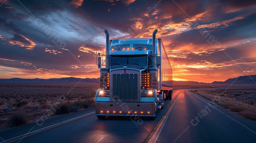 Foto Caminhão Rodovia Pôr do Sol Transporte Logística