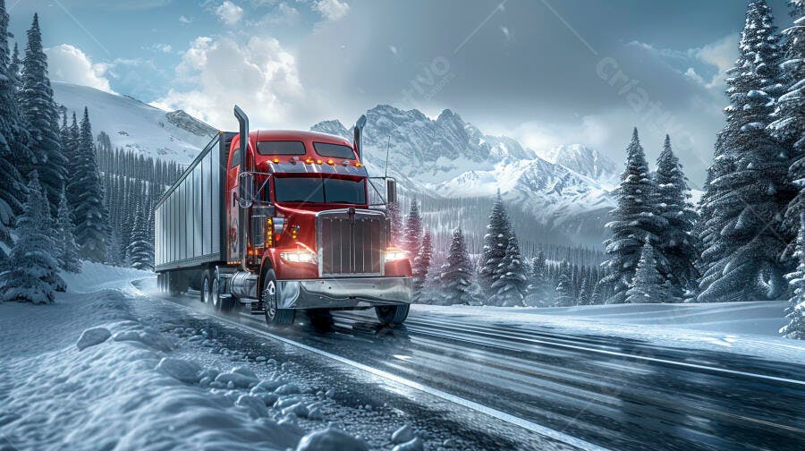 Foto Caminhão Vermelho Rodovia Nevada Montanhas Inverno