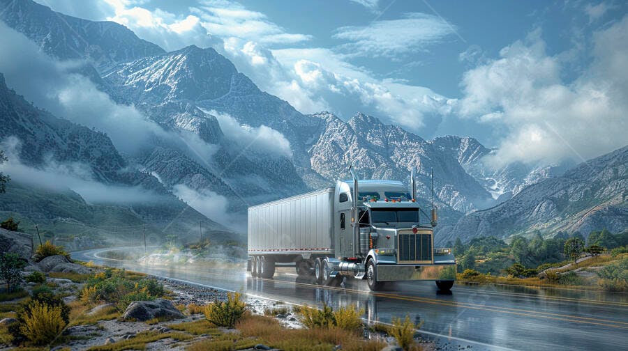 Foto Caminhão Carreta Estrada Montanhas Nevadas Transporte Logística