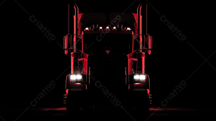 Foto Caminhão Vermelho Iluminado Noturno Fundo Preto