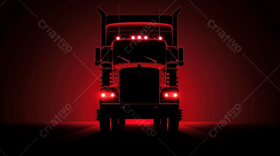Foto Caminhão Iluminado Vermelho Escuro Noturno Sombrio