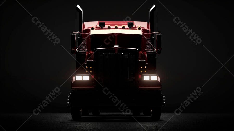 Caminhão Vermelho Iluminado Fundo Escuro Render 3D