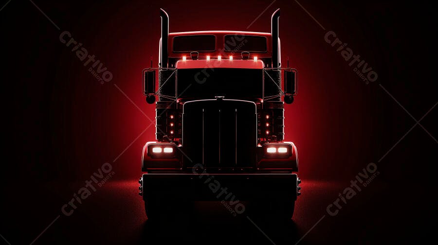 Foto Caminhão Iluminado Vermelho Escuro Fundo Preto