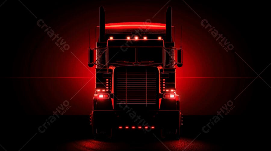 Caminhão Truck Vermelho Iluminado Noite Escura Conceitual