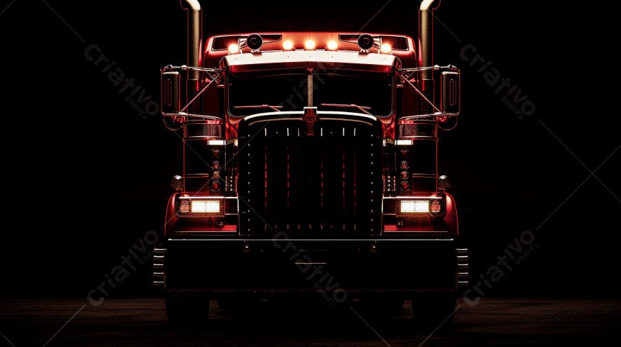 Foto Caminhão Vermelho Iluminado Escuro Frete Transporte