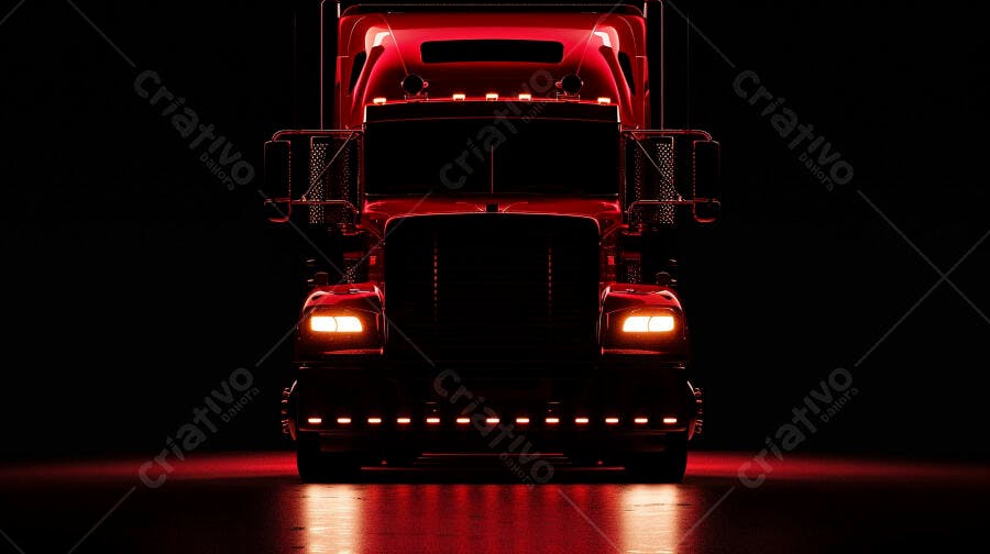 Foto Caminhão Vermelho Iluminado Escuro Foco Frontal