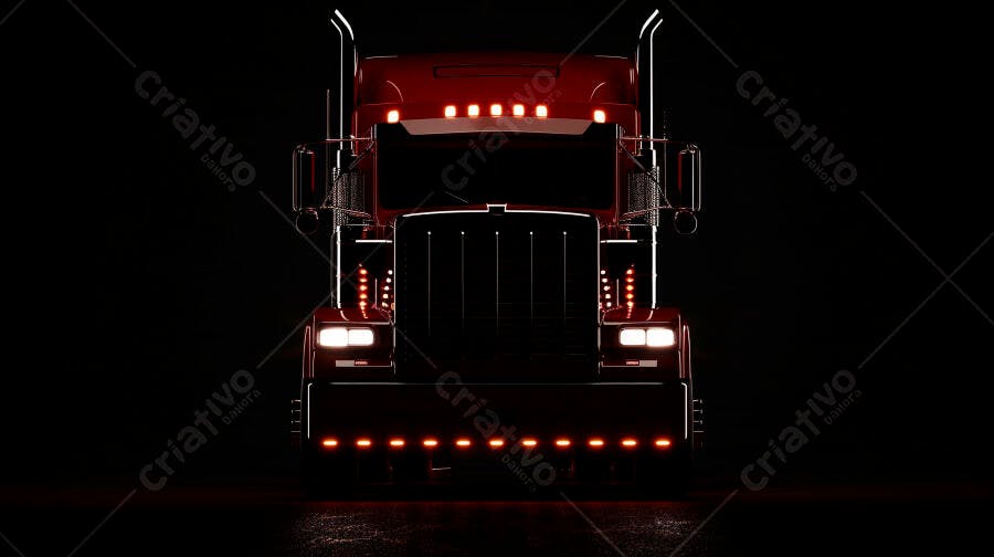 Foto Caminhão Vermelho Iluminado Noturno Fundo Escuro