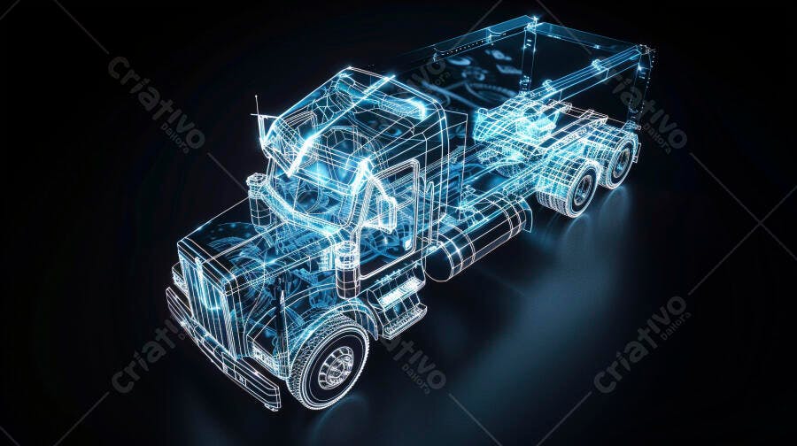 Foto Caminhão Caçamba Digital Wireframe Azul Tecnologia