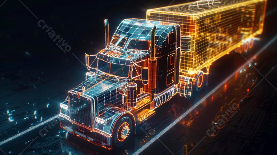 Caminhão Carreta Digital Wireframe Tecnologia Logística