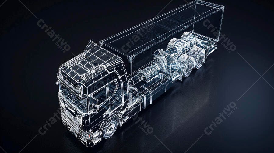 Caminhão Desenho Técnico 3D Wireframe Engenharia Digital