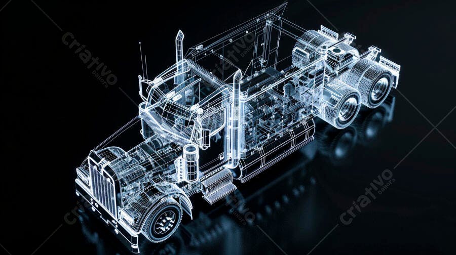 Foto Caminhão Semirreboque Wireframe Design 3D Engenharia
