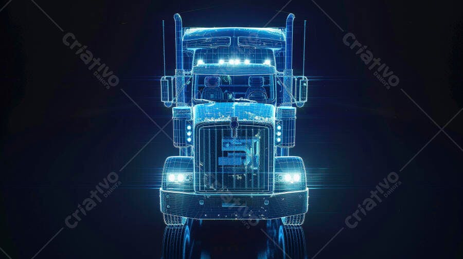 Foto Caminhão Digital Wireframe Azul Tecnologia Transporte