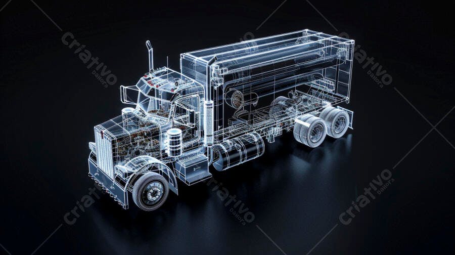 Caminhão Tanque Wireframe 3D Renderização Digital