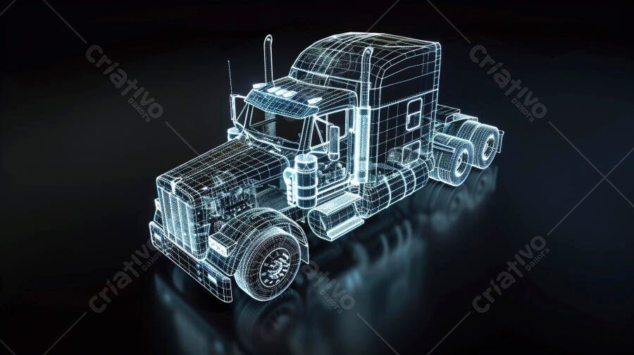 Foto Caminhão Wireframe Digital 3D Projeção Holográfica Tecnologia