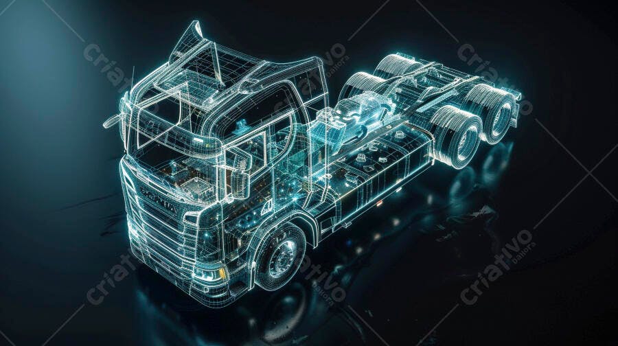 Caminhão 3D Wireframe Holograma Tecnologia Digital