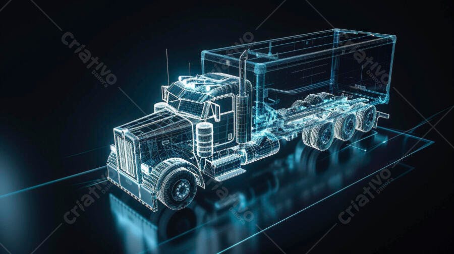 Caminhão Semirreboque Desenho CAD 3D Holográfico Tecnologia