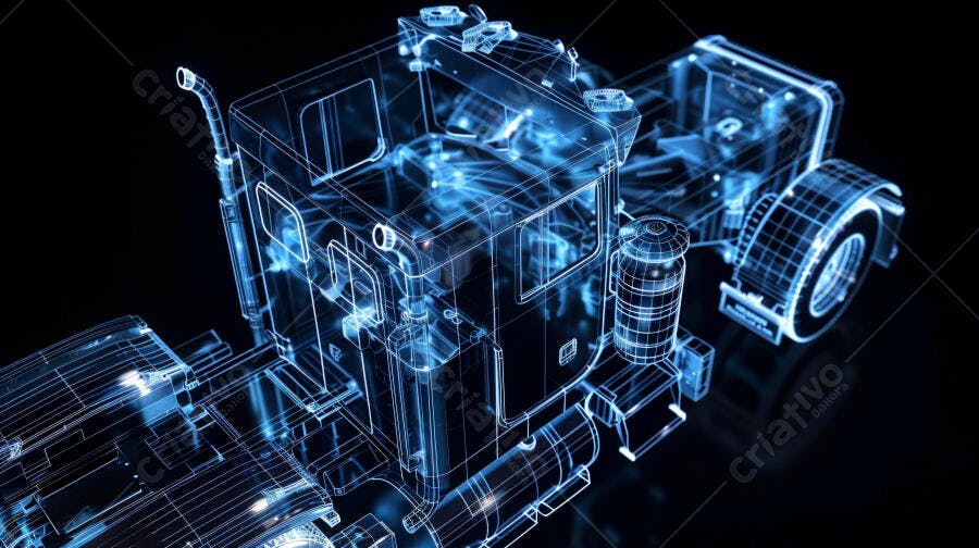 Ilustração Caminhão Wireframe Azul Escuro Tecnologia 3D