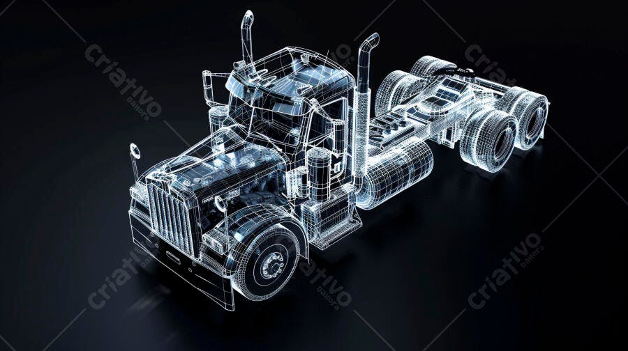 Foto Caminhão Carreta Desenho Técnico 3D Wireframe