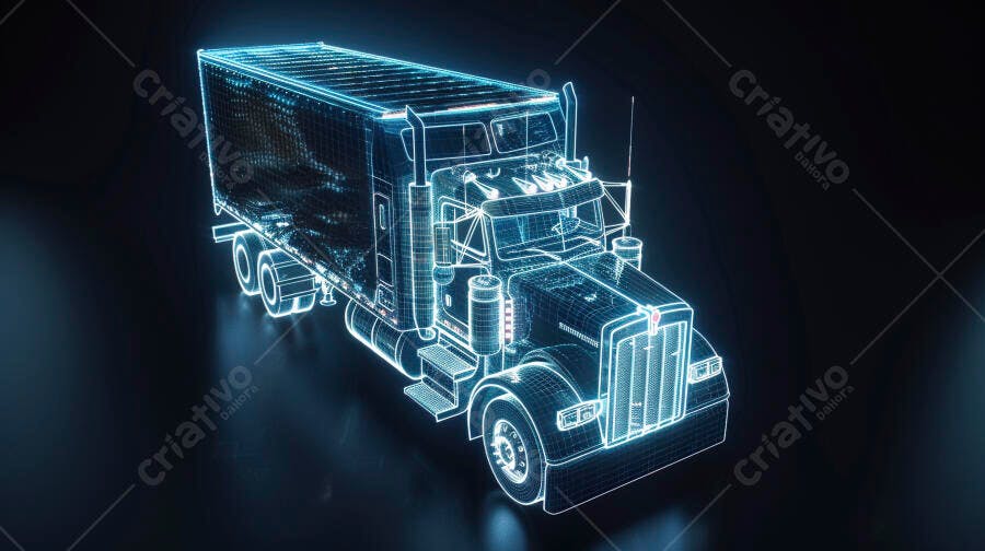 Caminhão de Carga Digital Holográfico Wireframe Azul Escuro