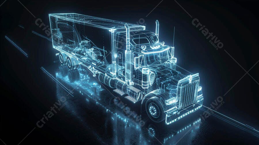 Caminhão Semirreboque Holográfico Tecnologia 3D Fundo Escuro