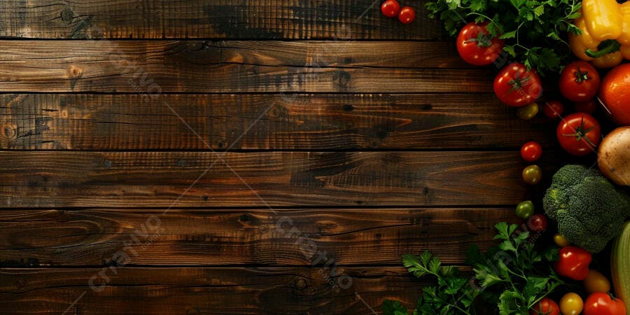 Foto Vegetais Frescos Orgânicos Mesa Rústica Madeira Escura