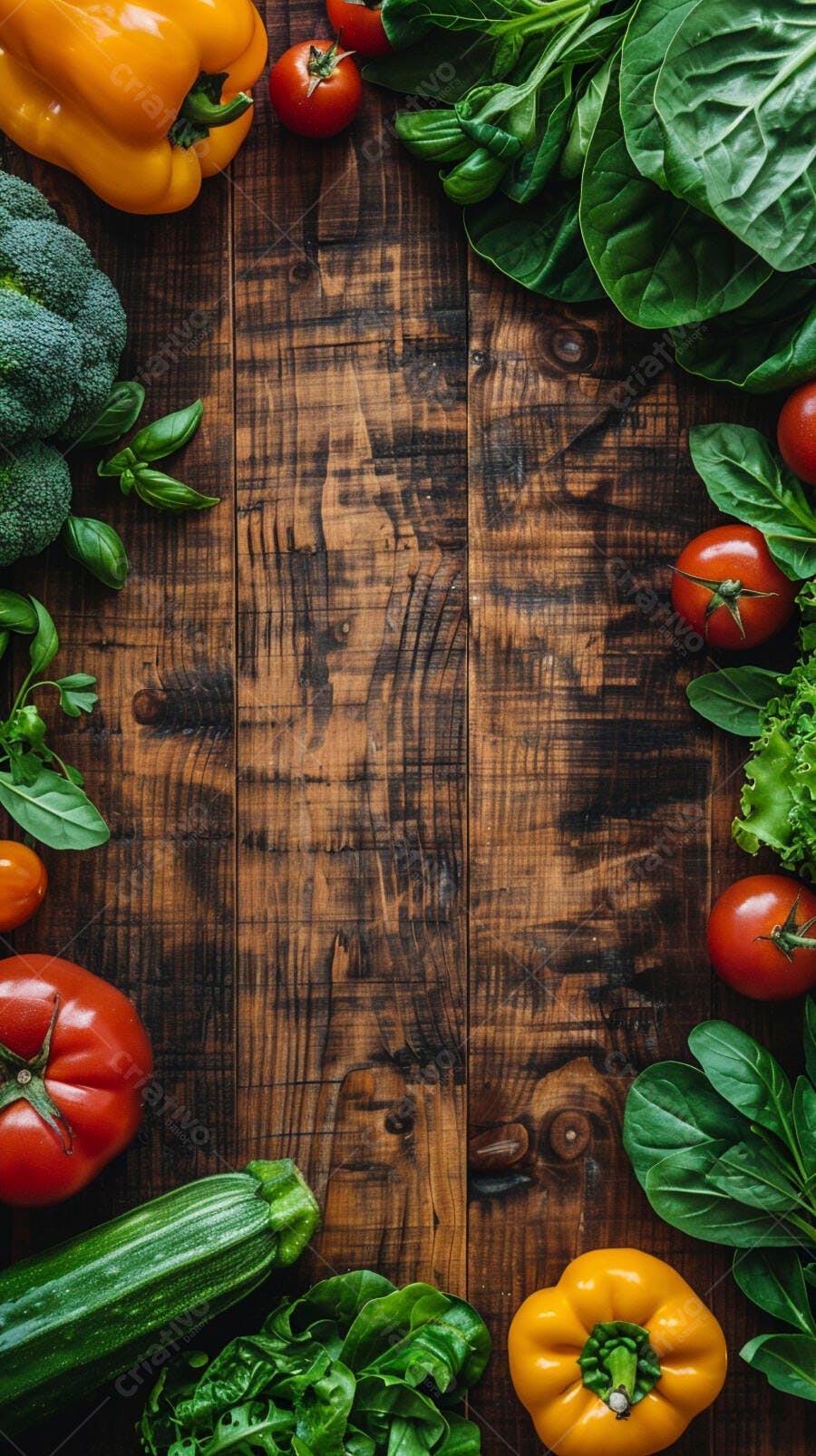 Foto Legumes Frescos Variados Borda Tábua Madeira Rústica