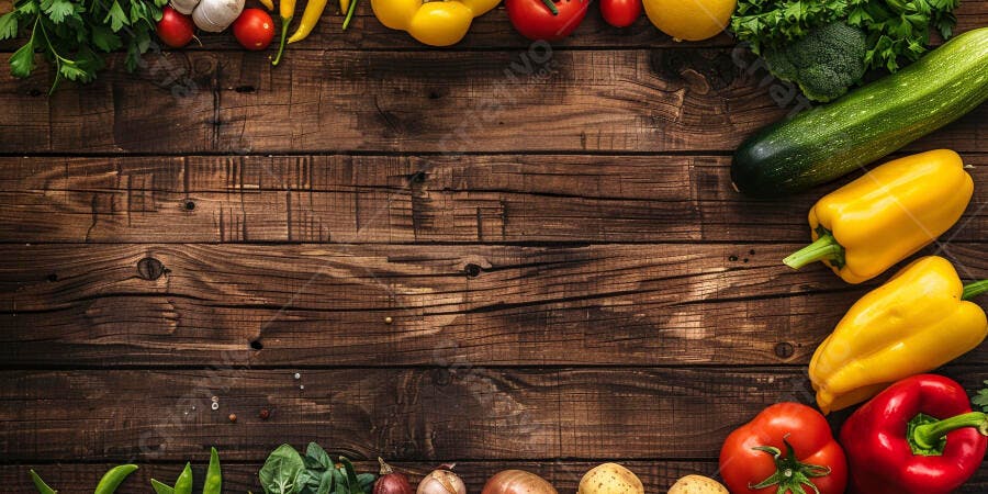 Foto Legumes Frescos Variados Mesa Madeira Rústica