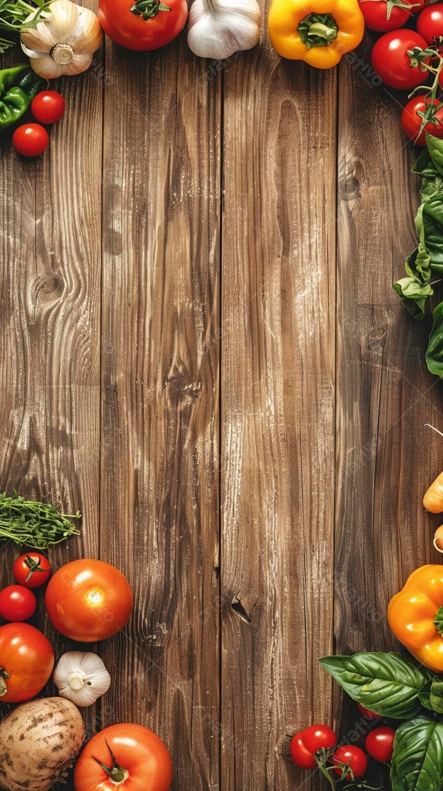 Foto Alimentos Frescos Legumes e Verduras Mesa de Madeira Rústica
