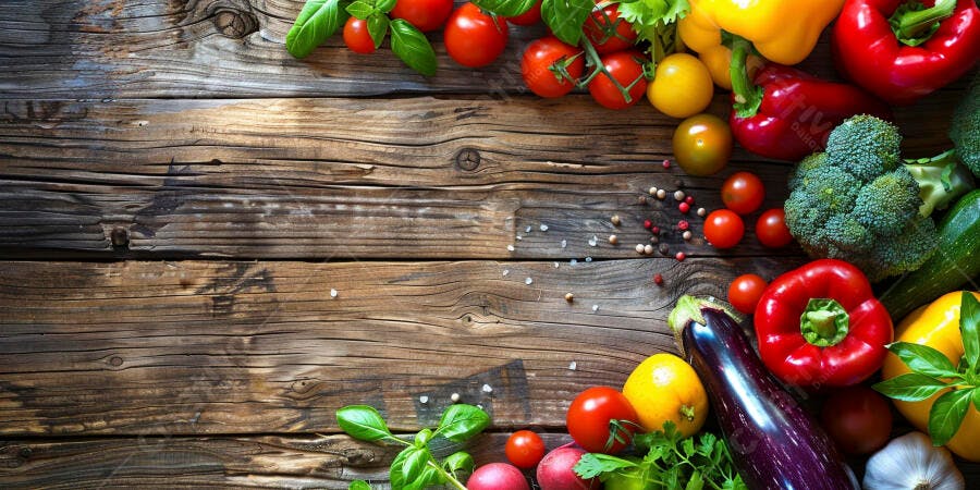 Foto Vegetais Frescos Orgânicos Mesa Rústica de Madeira