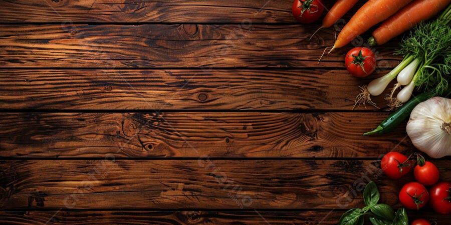 Foto Vegetais Frescos Tomate Cenoura Alho Mesa Rústica