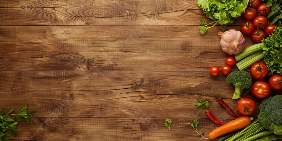 Foto Vegetais Frescos Orgânicos Mesa de Madeira Rústica