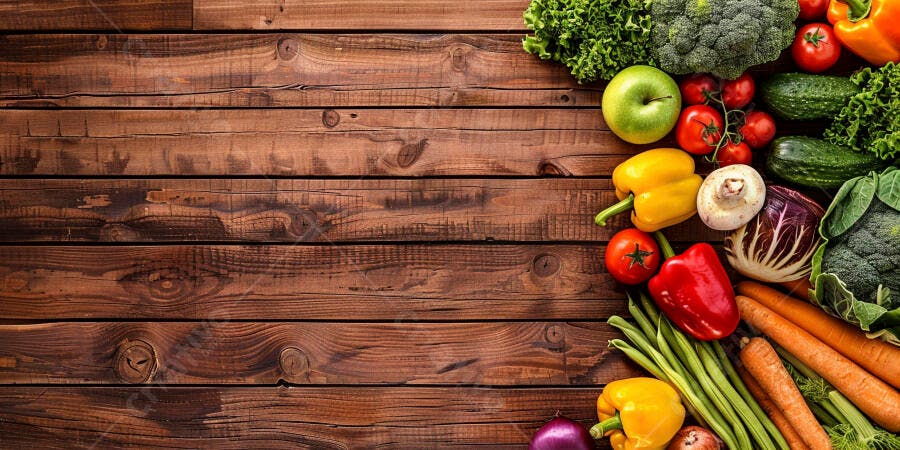 Foto Legumes Frescos Variados Mesa de Madeira Rústica