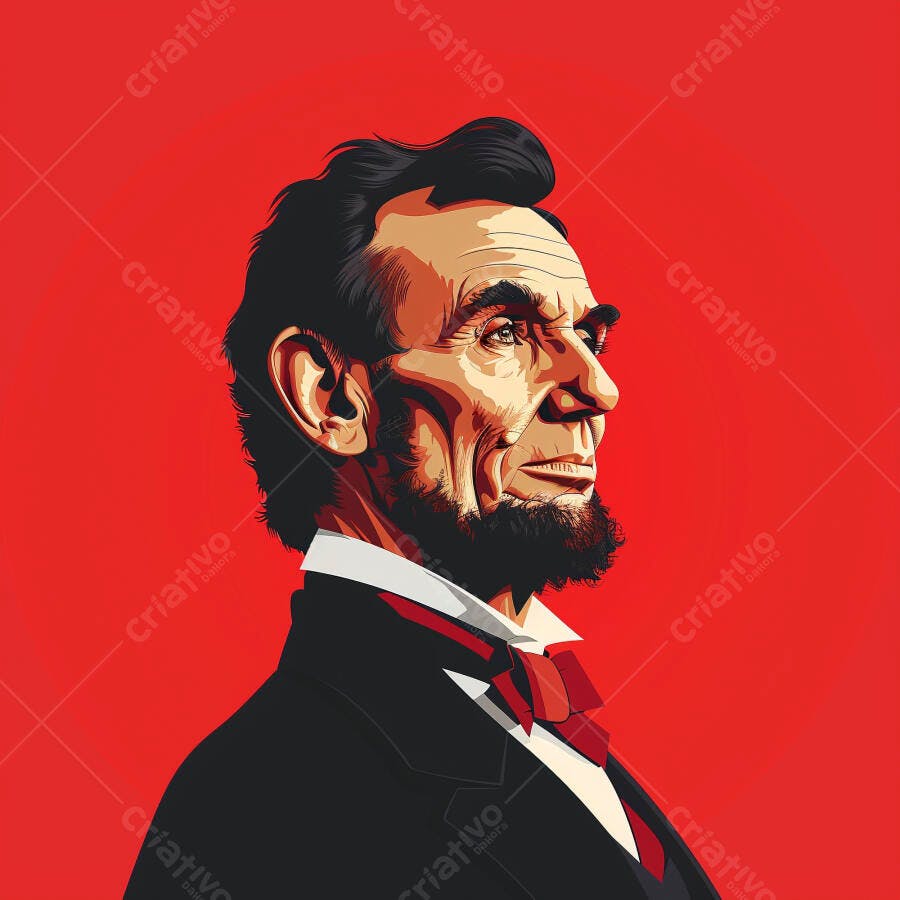 Ilustração Abraham Lincoln Retrato Pop Art Vermelho