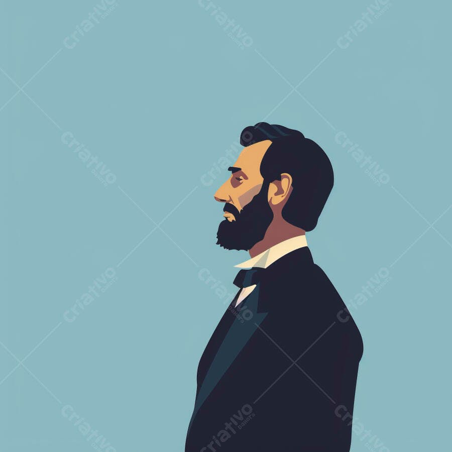 Ilustração Abraham Lincoln Perfil Homem Barba Terno