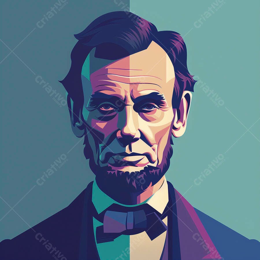 Ilustração Abraham Lincoln Pop Art Azul Roxo