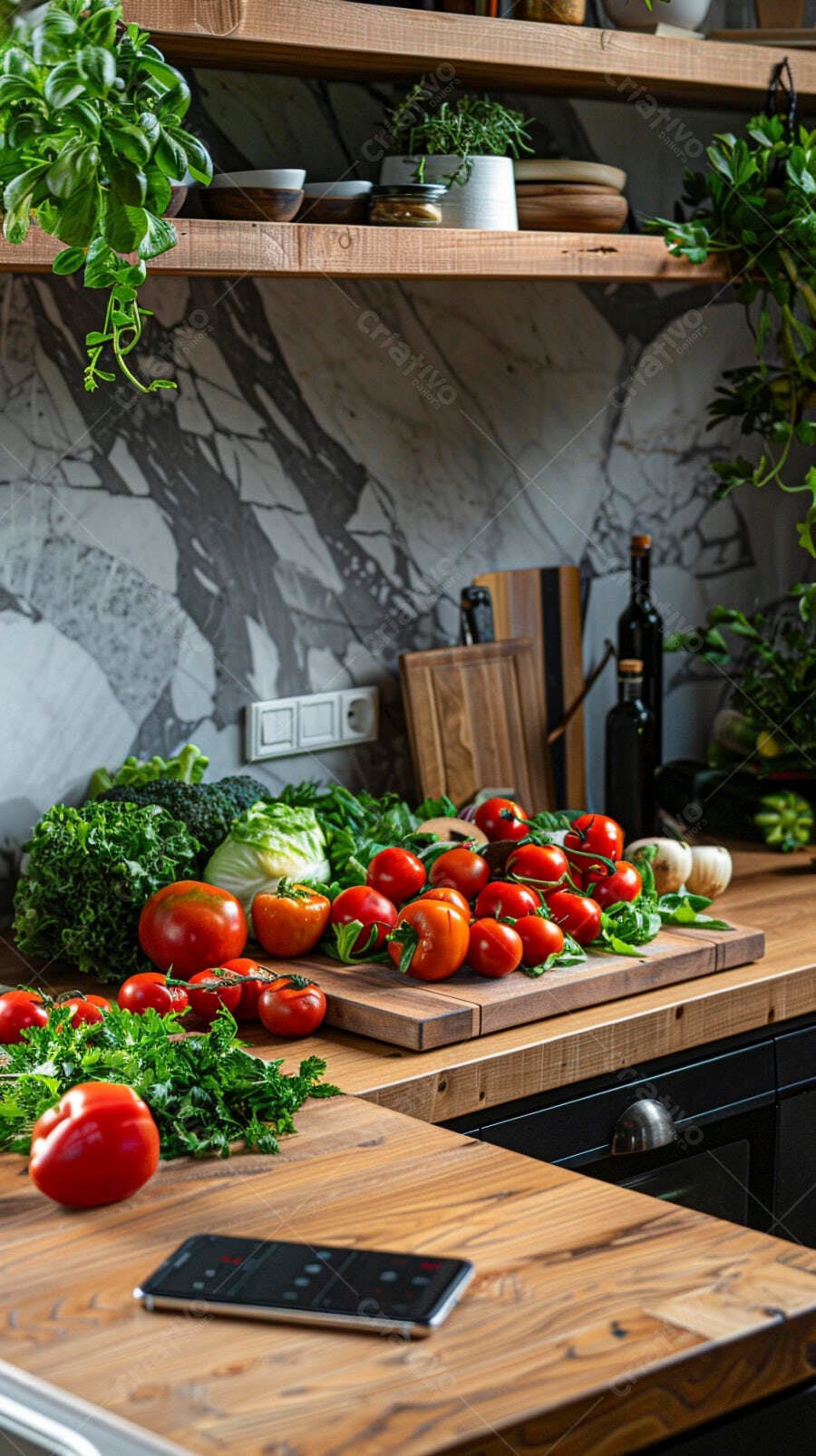 Foto Legumes Frescos Tomates Verdes Cozinha Moderna