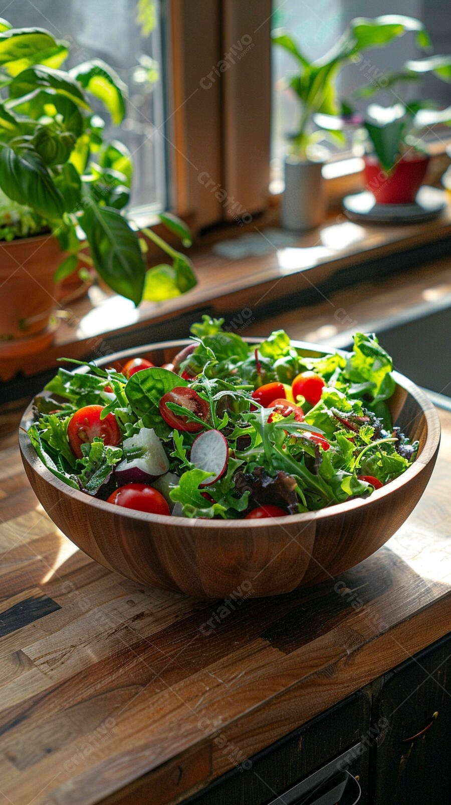 Foto Salada Fresca Tigela Madeira Cozinha Saudável