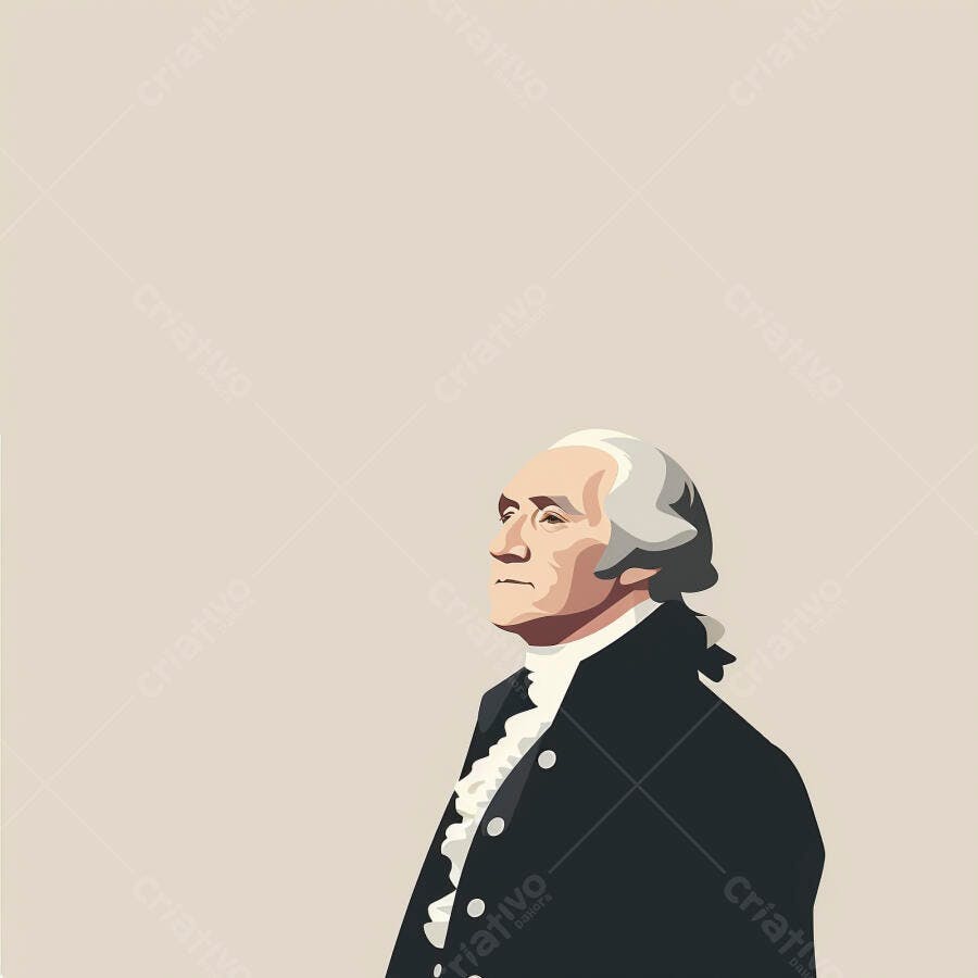 Ilustração George Washington Estilo Minimalista Retrato Histórico