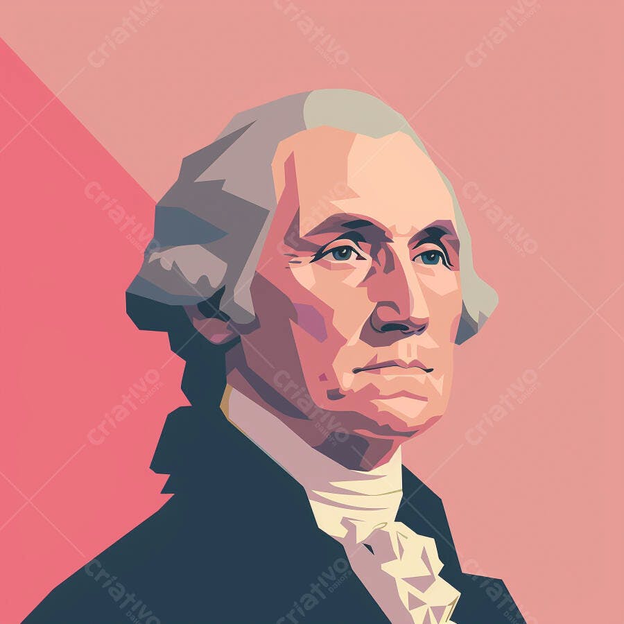 Ilustração George Washington Retrato Histórico Flat Design