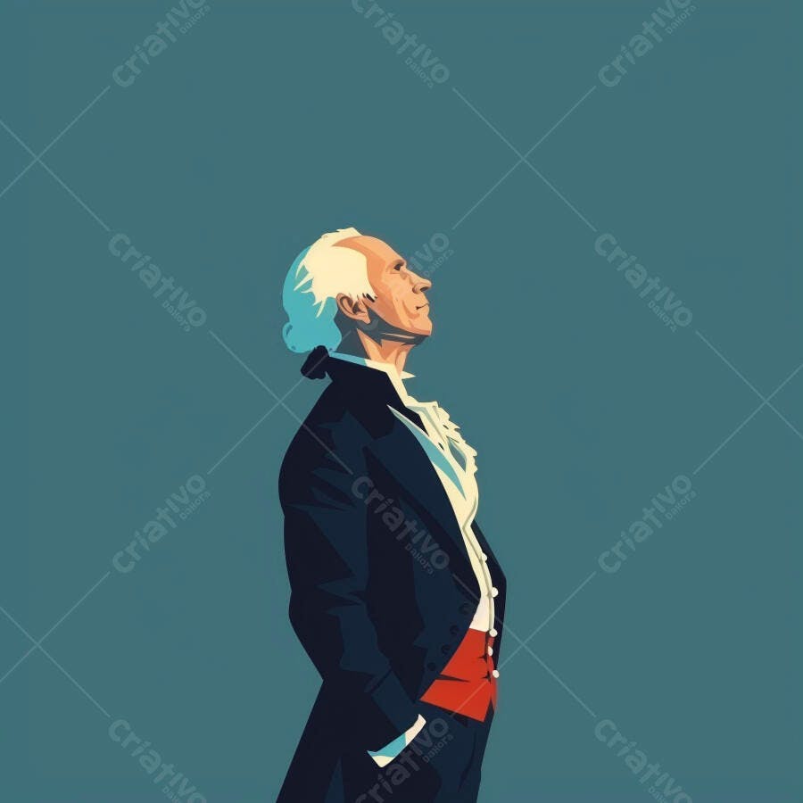 Ilustração George Washington Olhando Para Cima Fundo Azul