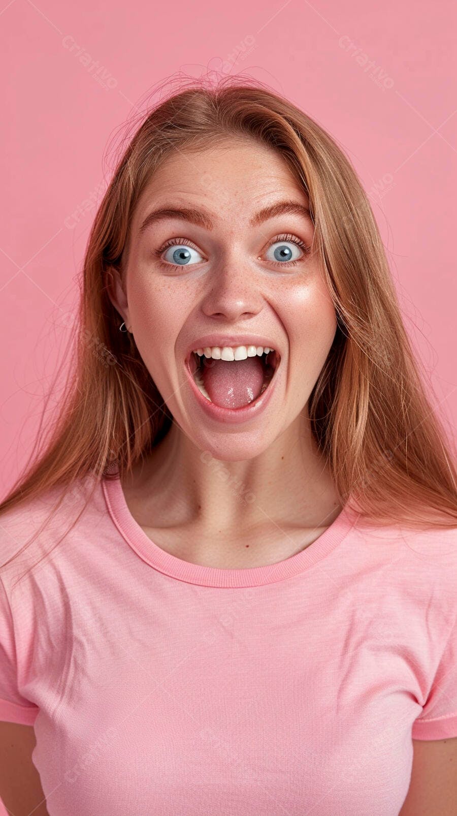 Foto Mulher Jovem Chocada Boca Aberta Fundo Rosa