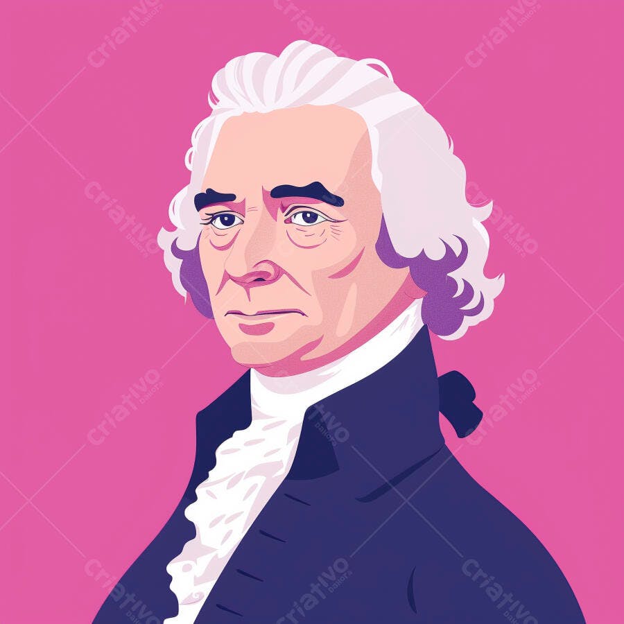Ilustração Thomas Jefferson Presidente EUA Fundo Rosa