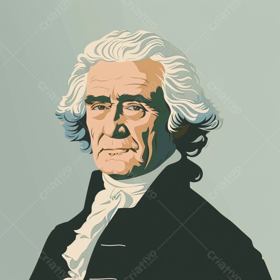 Ilustração Thomas Jefferson Presidente EUA Retrato Histórico