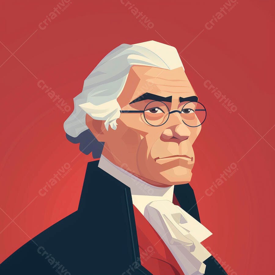 Ilustração Homem Histórico Peruca Óculos Fundo Vermelho