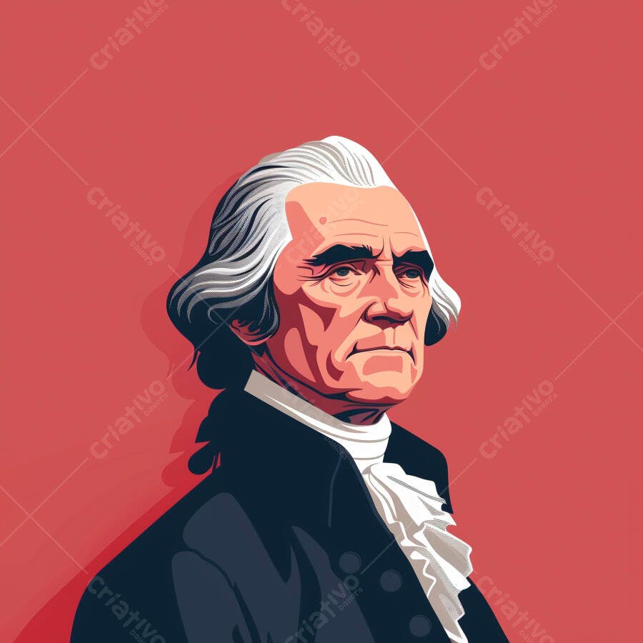 Ilustração Thomas Jefferson Presidente EUA Fundo Vermelho