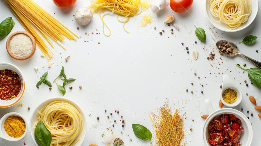 Foto Ingredientes Massas Italianas Tomates Especiarias Flat Lay