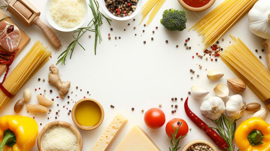 Foto Ingredientes Culinária Italiana Massa Queijo Vegetais