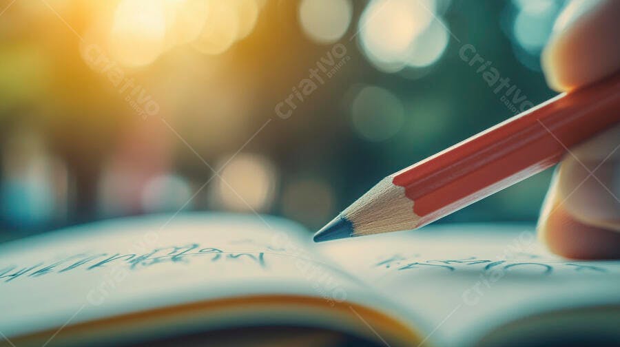 Foto Mão Escrevendo Lápis Caderno Iluminação Natural