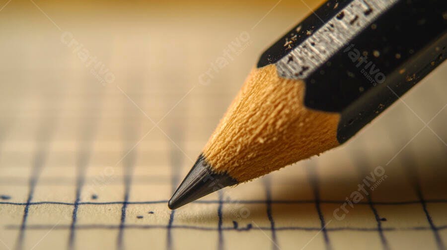 Foto Lápis Escrevendo em Caderno Quadriculado Close-up