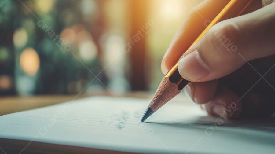 Foto Mão Escrevendo Lápis Papel Caderno Iluminação Natural